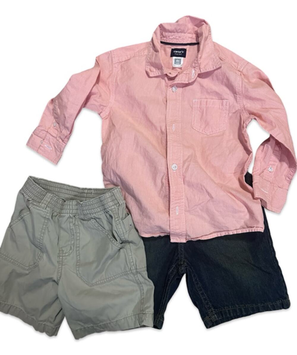 3-piece Sz 4T lot featuring a Carter’s shirt and two pairs of shorts.